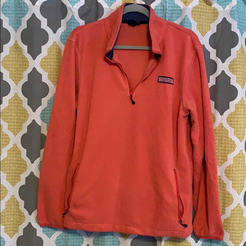 Salmon/Navy Vineyard Vines Quarter Zip Sweatshirt